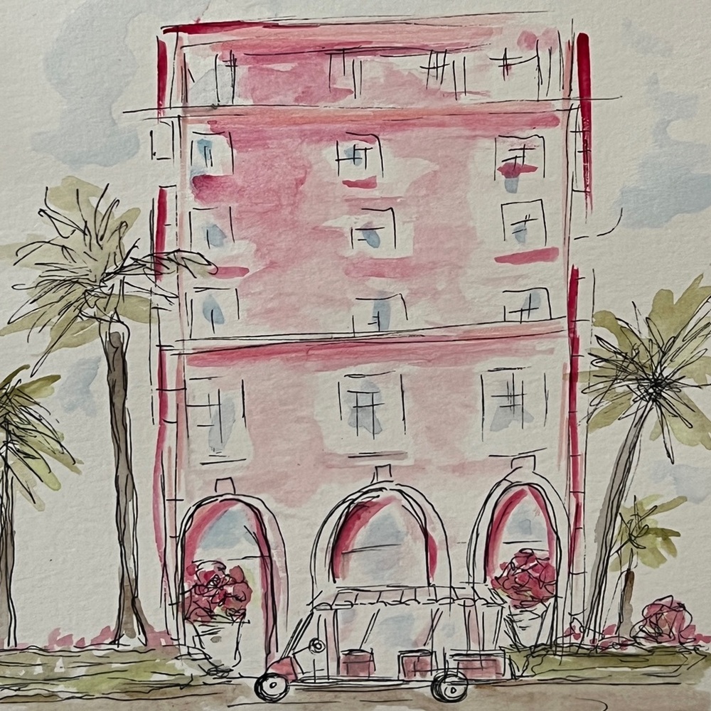Original hand painted watercolor colony palm beach art